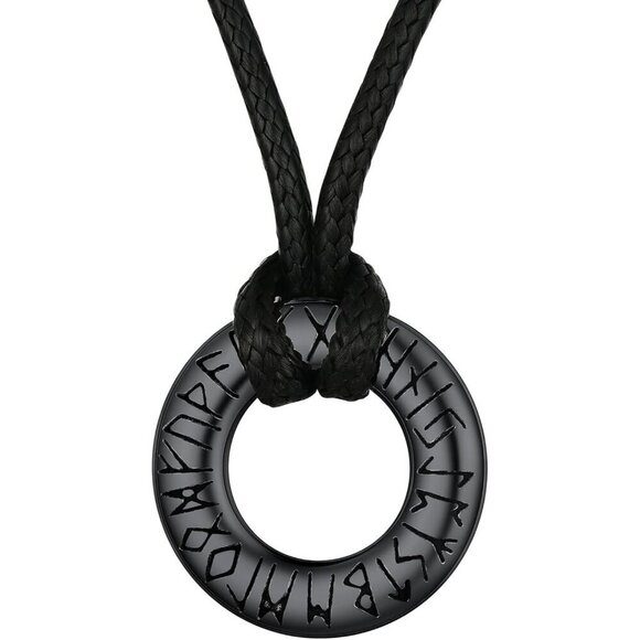 ✨Men Black Rune Necklace Braided Leather Stainless Steel Rope Chains Jewelry - Picture 1 of 9